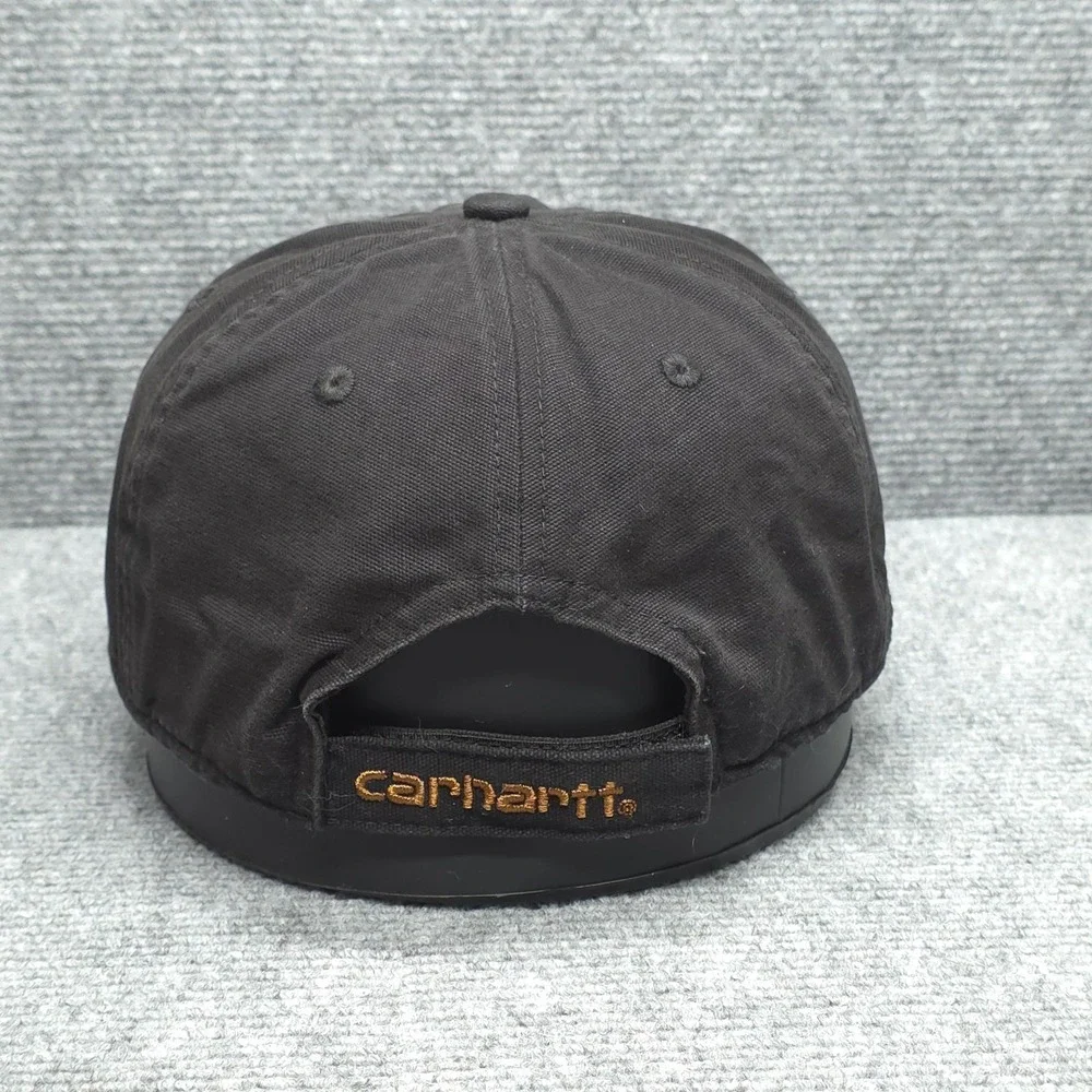 Carhartt Hat Cap‎ Strap Back Mens Black Canvas Leather Patch Workwear One Size